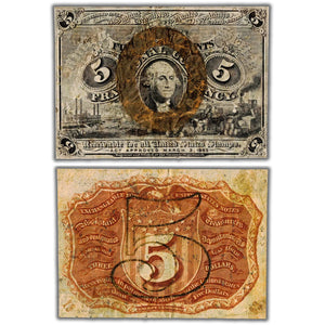 SOLD United States 1863 5 Five Cents Fractional Currency Note - Pinholes