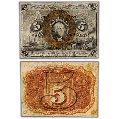 United States 1863 5 Five Cents Fractional Currency Note - Pinholes
