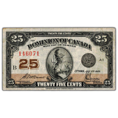 25 Cents 1923 Dominion of Canada Shinplaster Note DC-24c - VF (pinholes)