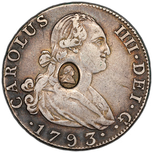 SOLD Great Britain (1799) 1/2 Half Dollar Geo III Counterstamp 1793 Madrid 4 Reales KM #622
