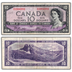 SOLD $10 1954 Bank of Canada Note Devil Face Beattie-Coyne H/D Prefix BC-32b  - Pencil