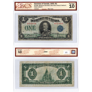 SOLD $1 1923 Dominion of Canada Note Blue Seal Series A DC-25h - BCS VG-10