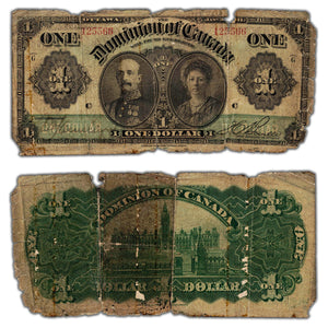 SOLD $1 1911 Dominion of Canada Note Green Line Series G DC-18a - Filler