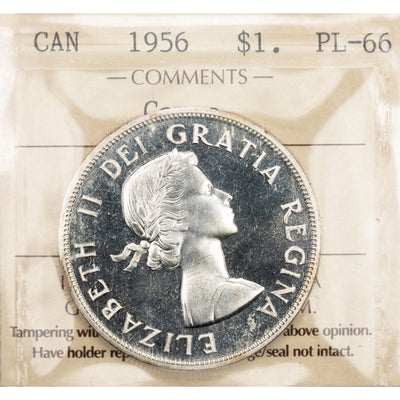 SOLD Canada 1956 $1 Silver Dollar Coin - ICCS Proof-Like PL-66 Cameo