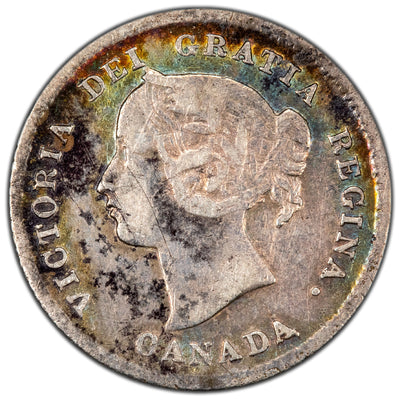 Canada 1874-H Plain 4 5 Five Cents Silver Coin - Fine