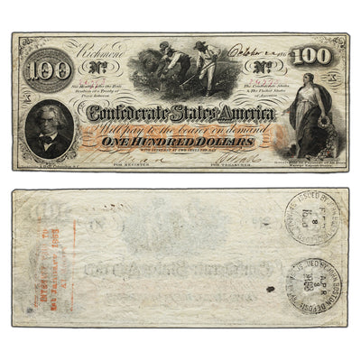SOLD United States 1862 $100 One Hundred Dollars Confederate Note