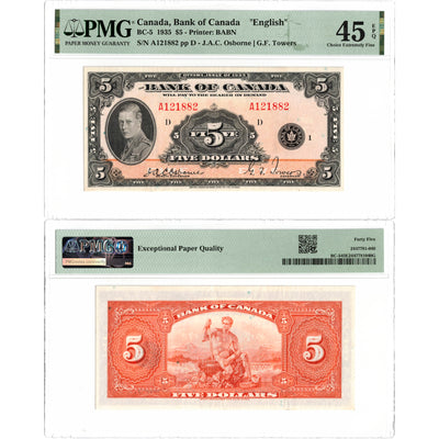 SOLD $5 1935 Bank of Canada Note English Text BC-5 - PMG EF-45 EPQ