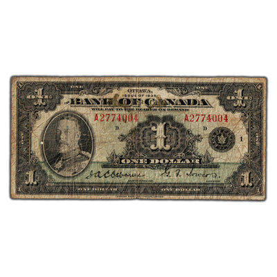 $1 1935 Bank of Canada Note English Text Letter 'A' BC-1 - VG
