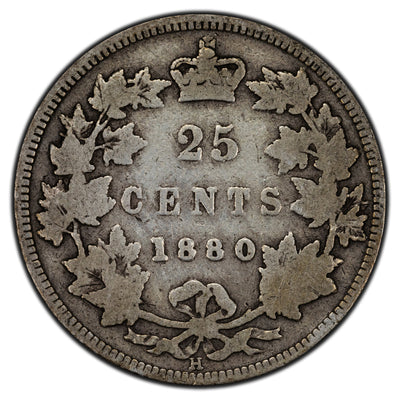 SOLD Canada 1880-H N/W-0 25 Cents Quarter Silver Coin - Good