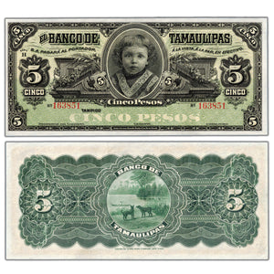 SOLD Mexico Banco De Tamaulipas ND (1902-14) 5 Five Pesos Remainder Note P #S429r - UNC