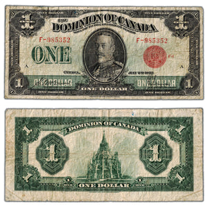 SOLD $1 1923 Dominion of Canada Note Red Seal Series F DC-25b - Small Hole/Tear