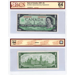 SOLD $1 1967 Bank of Canada Note *B/M Replacement BC-45bA-i - BCS Ch UNC-64