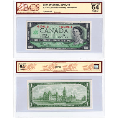 SOLD $1 1967 Bank of Canada Note *B/M Replacement BC-45bA-i - BCS Ch UNC-64