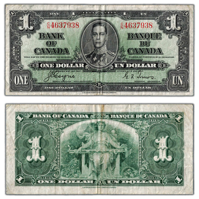 $1 1937 Bank of Canada Note Coyne-Towers C/N Prefix BC-21d - F/VF