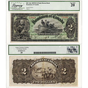 $2 1897 Dominion of Canada Note Boville Dark Brown Back DC-14c - Legacy VF-20