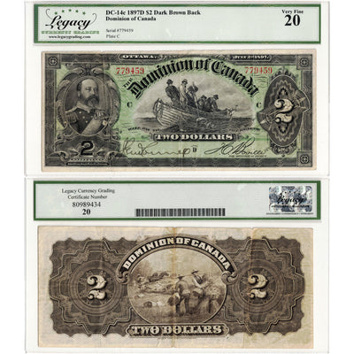 $2 1897 Dominion of Canada Note Boville Dark Brown Back DC-14c - Legacy VF-20