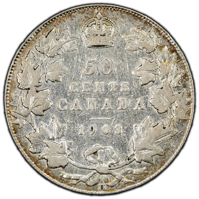 Canada 1907 50 Cents Half Dollar Silver Coin - Cleaned