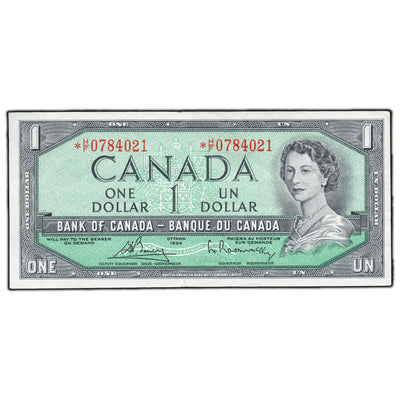 SOLD $1 1954 Bank of Canada Note *H/F Replacement Prefix BC-37cA - VF/EF