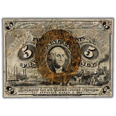 United States 1863 5 Five Cents Fractional Currency Note - Pinholes
