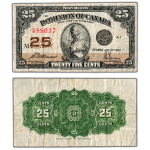 SOLD 25 Cents 1923 Dominion of Canada Shinplaster Note DC-24c - Pinholes