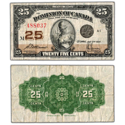 25 Cents 1923 Dominion of Canada Shinplaster Note DC-24c - Pinholes