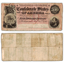 United States 1864 $500 Confederate States Note - Minor Holes/Paper Pull