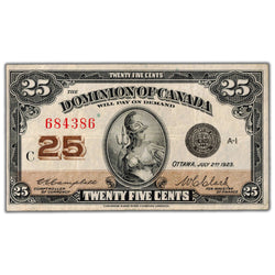 25 Cents 1923 Dominion of Canada Shinplaster Note DC-24d - VF/EF