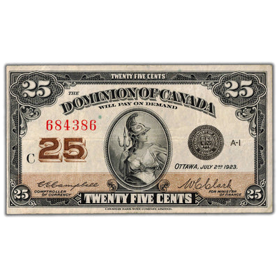 25 Cents 1923 Dominion of Canada Shinplaster Note DC-24d - VF/EF