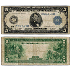 United States 1914 $5 New York Federal Reserve Note - Circulated