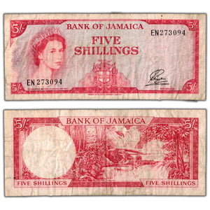 SOLD Jamaica ND (1964) 5 Five Shillings Note P #51Ab - Circulated (tape)