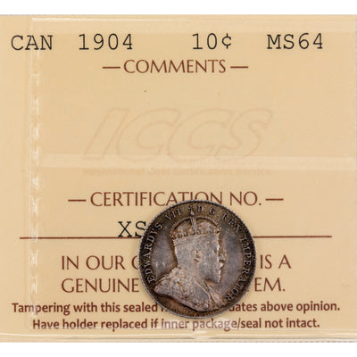Canada 1904 10 Cents Dime Silver Coin - ICCS MS-64