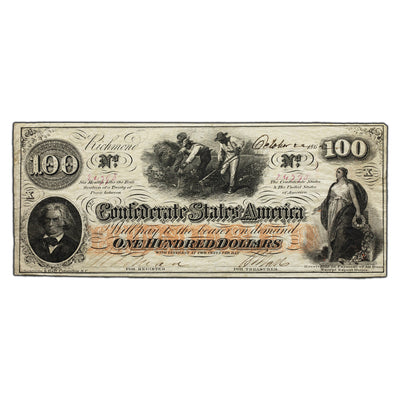 SOLD United States 1862 $100 One Hundred Dollars Confederate Note