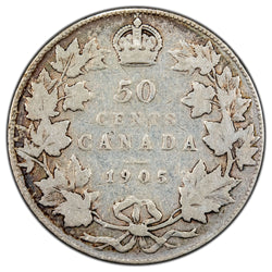 Canada 1905 50 Cents Half Dollar Silver Coin - Very Good