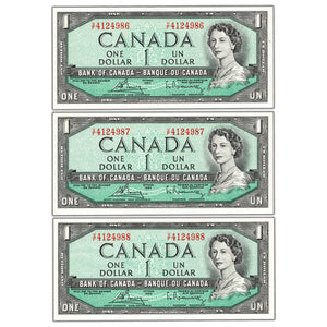SOLD $1 1954 Bank of Canada Notes V/F Prefix BC-37c - 3 Consecutive AU-58