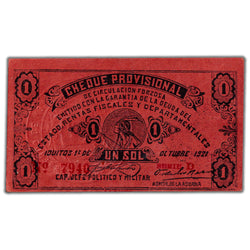Peru Iquitos Revolution 1921 1 Sol Note P #S604 - AU+