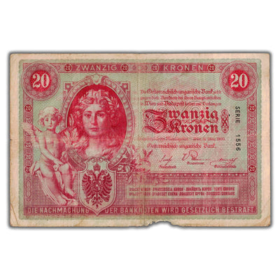 SOLD Austria 1900 20 Twenty Kronen Note P #5 - Small Piece Missing