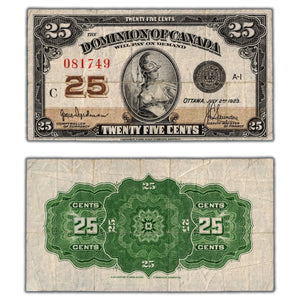 SOLD 25 Cents 1923 Dominion of Canada Note Shinplaster Hyndman DC-24b - Fine+