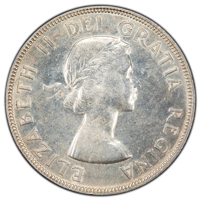 Canada 1955 Fu Manchu $1 Silver Dollar Coin - Almost Uncirculated (lt. cleaned)