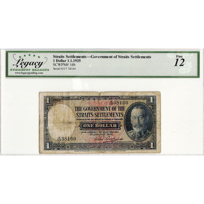 SOLD Straits Settlements 1935 $1 One Dollar Note P #16b - Legacy F-12