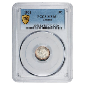 SOLD Canada 1901 5 Cents Silver Coin - PCGS MS-65 Nice Toning