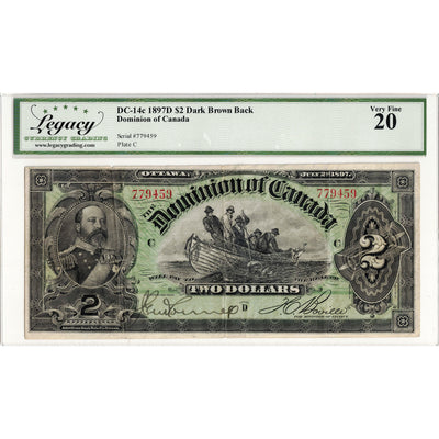 $2 1897 Dominion of Canada Note Boville Dark Brown Back DC-14c - Legacy VF-20