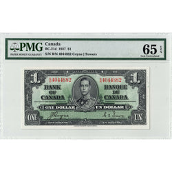 SOLD $1 1937 Bank of Canada Note Coyne-Towers B/N Prefix BC-21d - PMG Gem UNC-65 EPQ