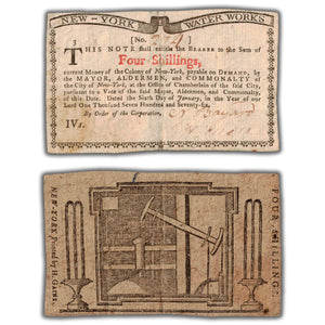 SOLD United States New York Water Works 1776 4 Four Shillings Colonial Note NY #196