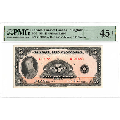 SOLD $5 1935 Bank of Canada Note English Text BC-5 - PMG EF-45 EPQ