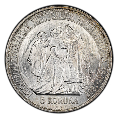 SOLD Hungary 1907 Coronation 5 Korona Silver Coin KM #489