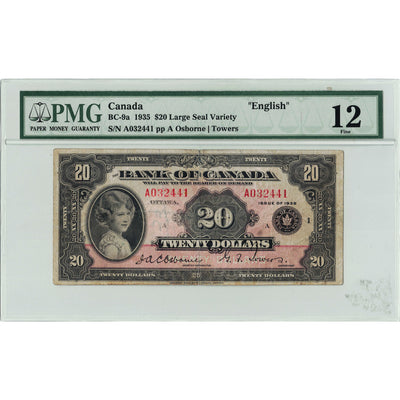 $20 1935 Bank of Canada Note English Text Large Seal BC-9a - PMG F-12