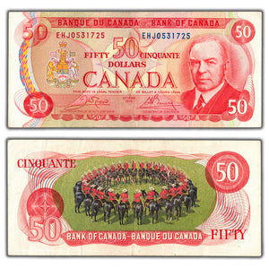 SOLD $50 1975 Bank of Canada Note Crow-Bouey EFJ Prefix BC-51b - VF+