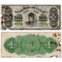 SOLD $1 1878 Dominion of Canada Note Payable at Montreal DC-8e-i - Damaged