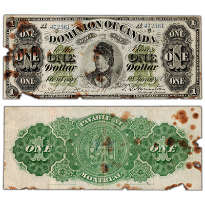 SOLD $1 1878 Dominion of Canada Note Payable at Montreal DC-8e-i - Damaged
