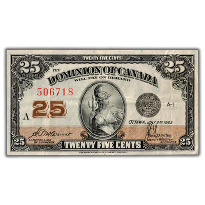 25 Cents 1923 Dominion of Canada Shinplaster Note DC-24c - VF+